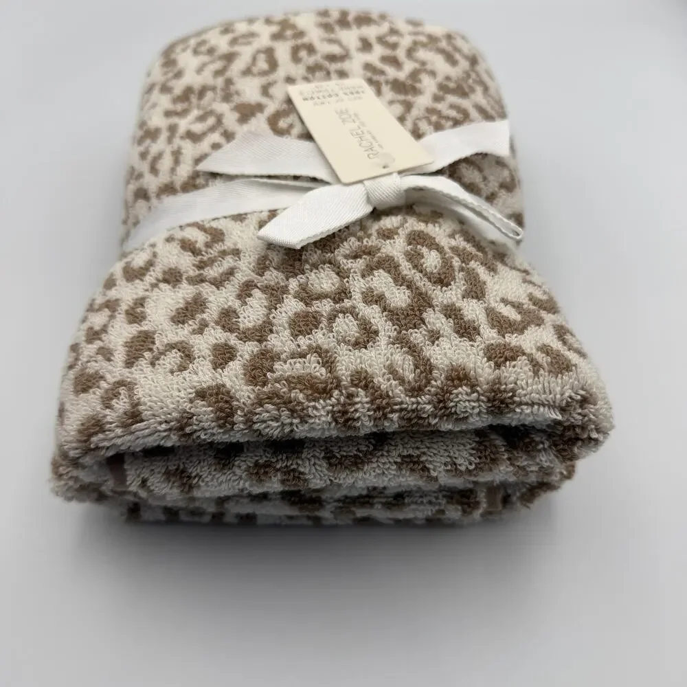 Rachel Zoe Leopard Cheetah Animal Print Hand Towel Set of 2 Ivory Brown 18 x 28